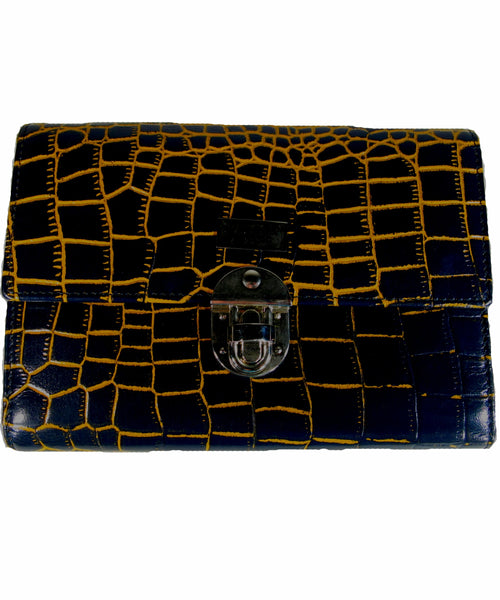 Ultimate Leather Wallet Maxi - Deep Navy Blue / Mustard (LW193)