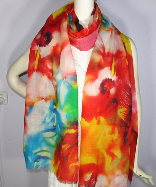 Wool Scarf Red Blue Yellow Fire (SW457)