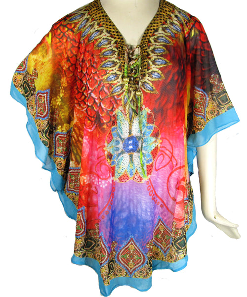 Kaftan Red Blue - Hip Length (K050N)