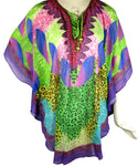 Kaftan Purple Blue Green - Hip Length (K059N)